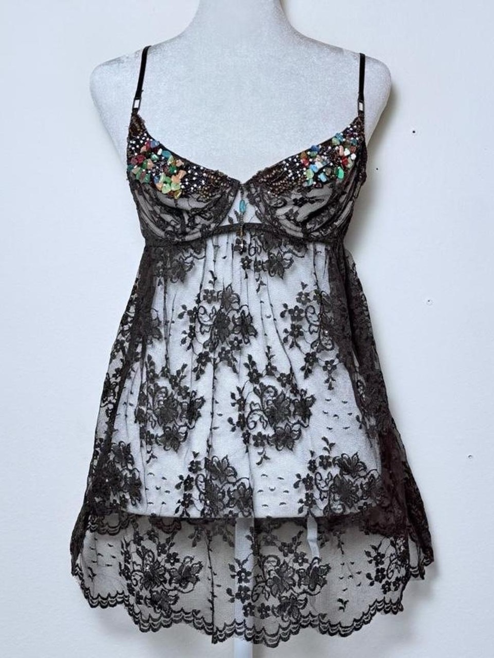 Vintage Victoria’s Secret brown lace beaded babydoll